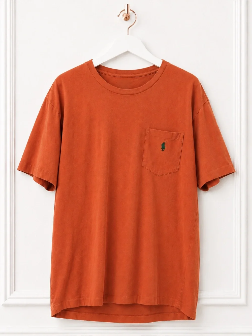 Polo Ralph Lauren Mens Small Orange Classic Fit Pocket T Shirt Green Pony